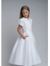 Beaded Peter Pan Collar White Satin Cute Flower Girl Dress